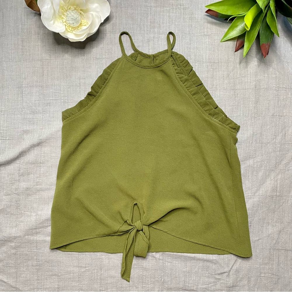 Green sleeveless summer top high neck